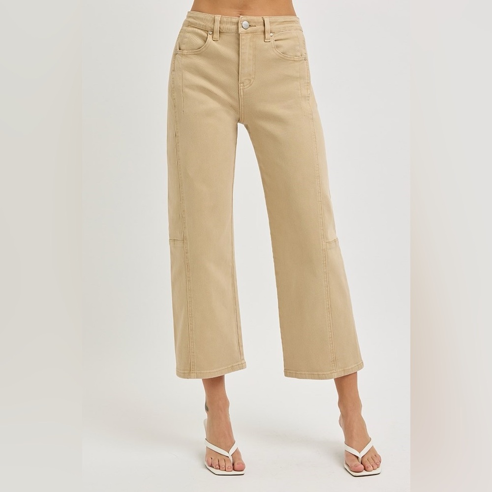 Risen Barrel Wide Leg Crop Jeans in Latte Size 2x